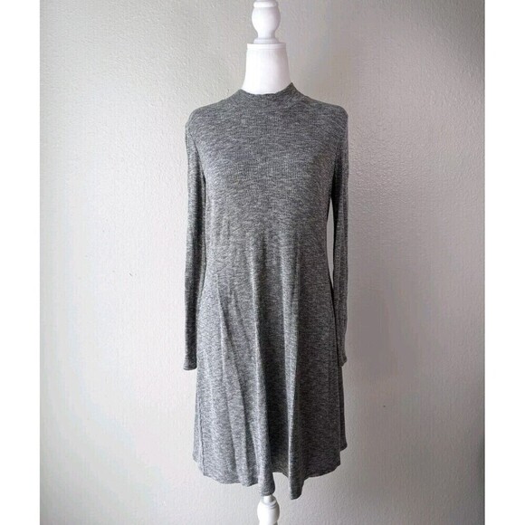 Madewell Grey Ribbed Knit Mini Dress Mock Neck Small - Picture 3 of 10